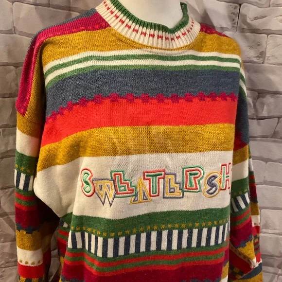 “VIINTAGE THE SWEATER SHOP UK” Multi Coloured Striped Sweater. - Picture 3 of 9